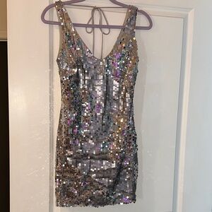 B Darlin Silver Sequin Dress